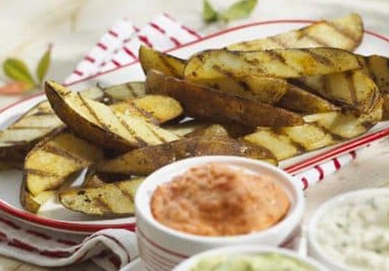 Grilled Potato Dippers with a Trio of Sauces